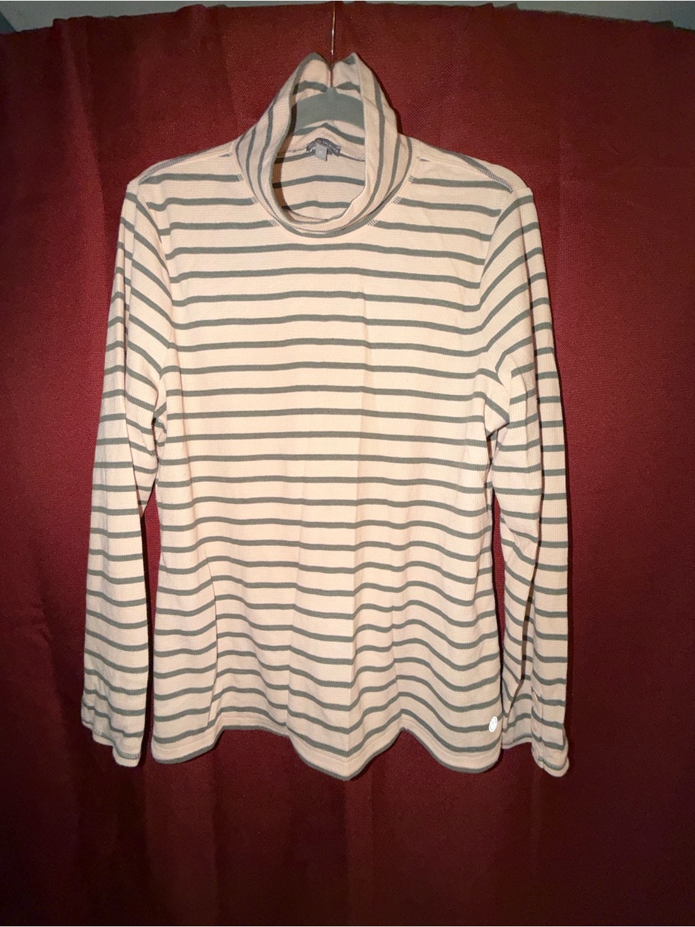 Talbots Peach and Gray Striped Ribbed Top